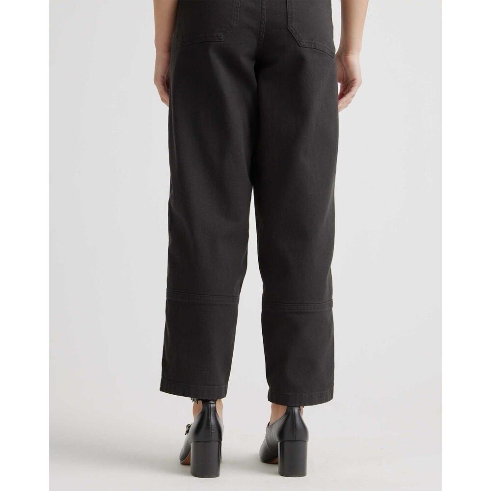 Quince High Rise Organic Cotton Twill Barrel Pants Black Comfort Oversized 8 - Picture 2 of 12